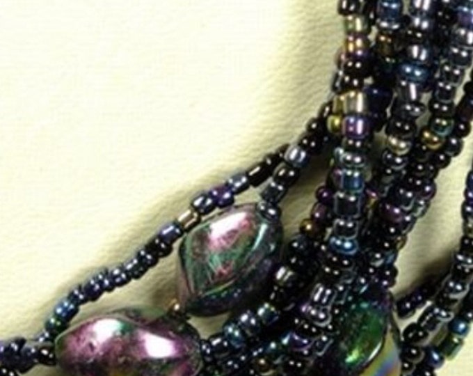 Storewide 25% Off SALE Beautiful multi-chain designer Zumani glass and seed beaded necklace designed with Bohemian flair