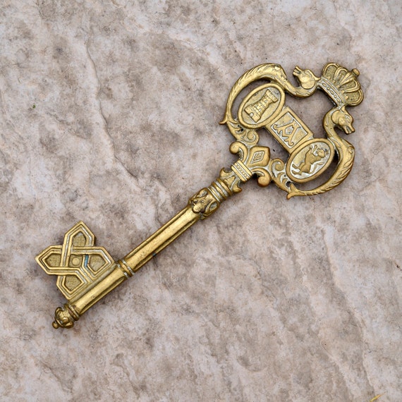 Vintage Large Brass Key Decorative / Wall Hanging Royal Key