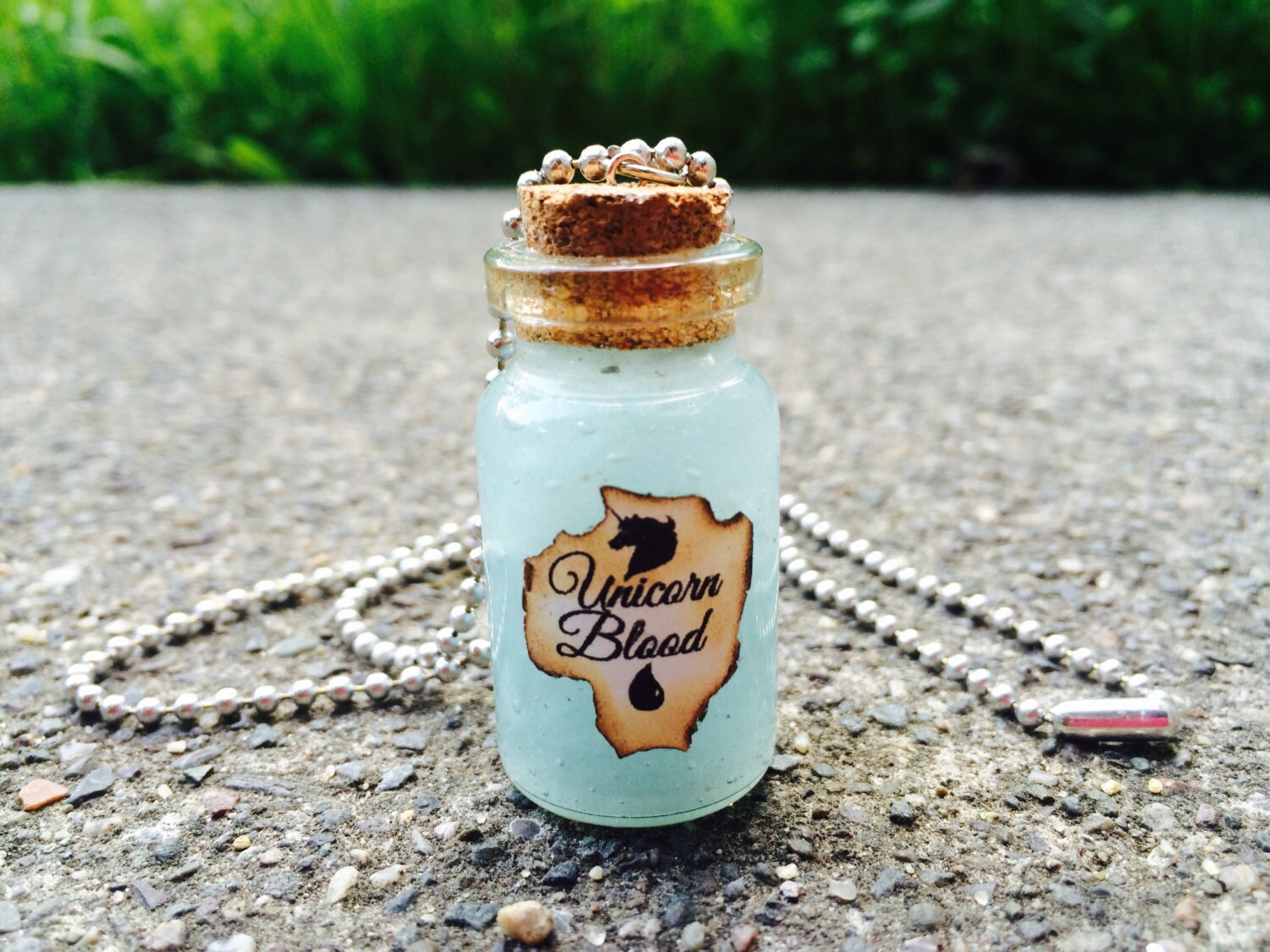 harry potter inspired unicorn blood bottle charm necklace