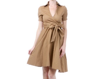 Military Pin Up Dress Rockabilly Vintage Inspired 1950s Style Khaki Size S