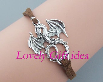 Dragon Bracelet Dragon jewelry Dragon charm Cute Bracelet Brown string ...
