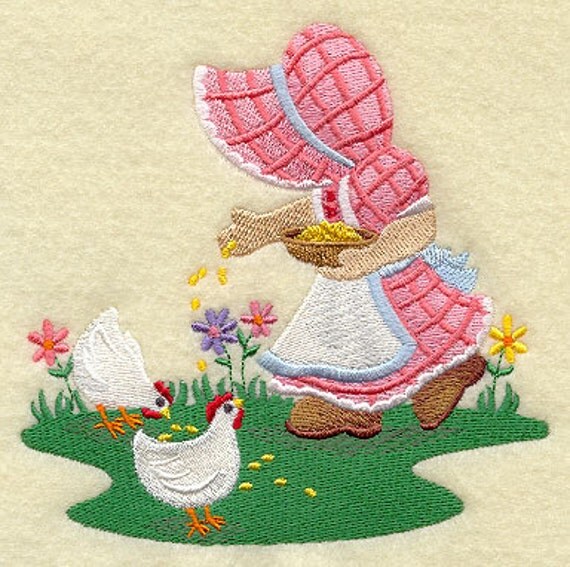 Items similar to FARM GIRL SUNBONNET Sue Machine Embroidered Quilt ...