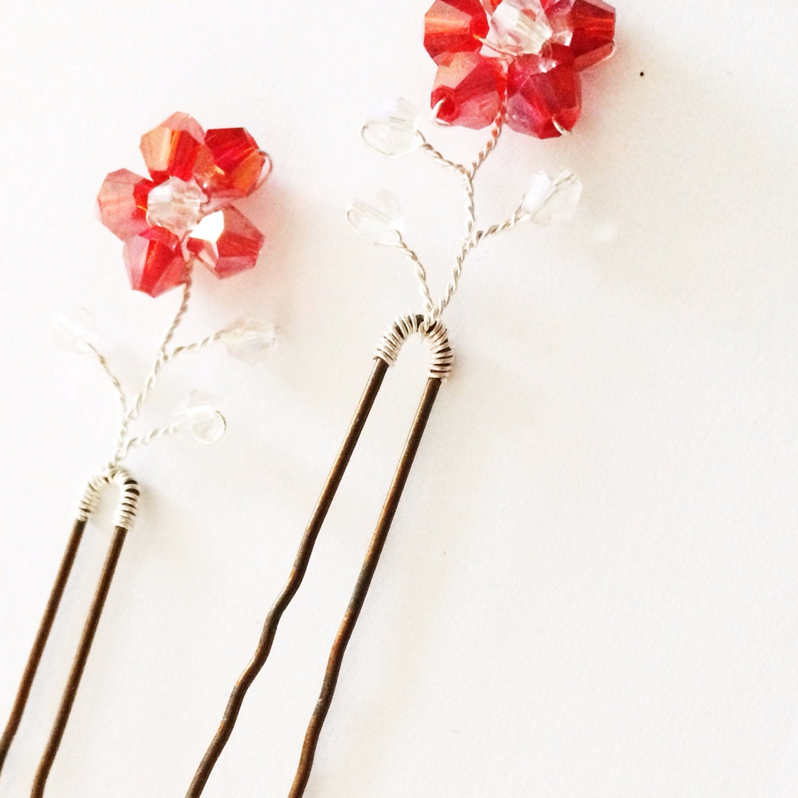 Sparkly Red Flower Hair Pin
