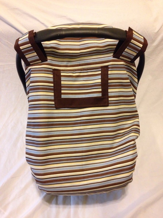 Blue and brown stripe fitted car seat cover