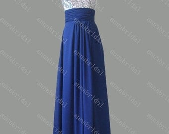 blue silver prom dress