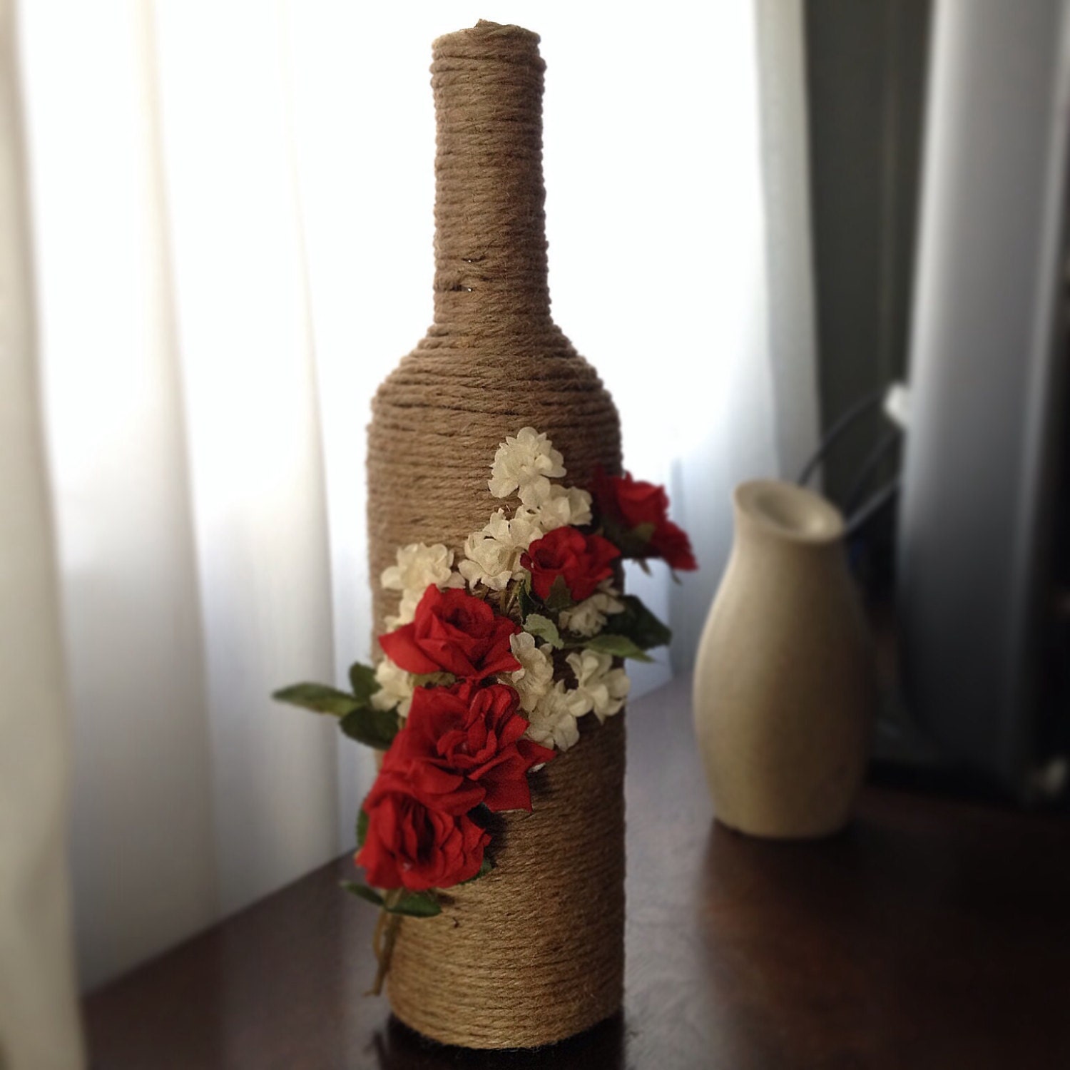 Twine wrapped wine bottles for gifts home decor by SimplySinatra