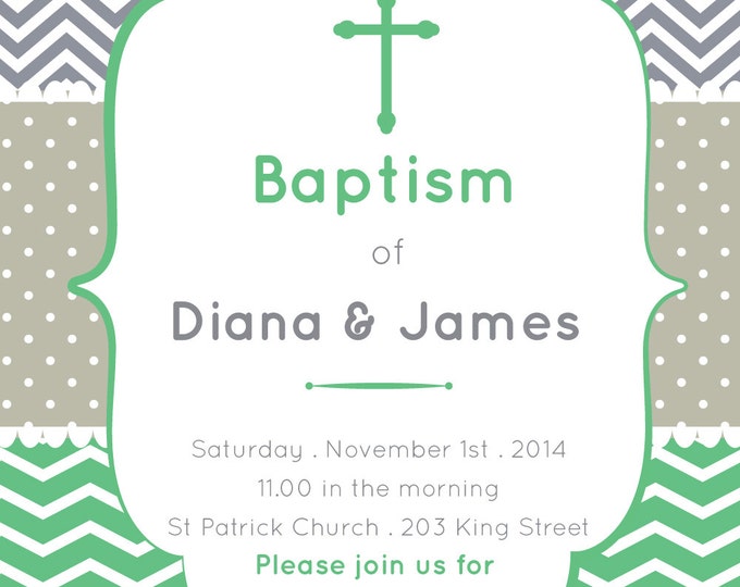 Baptism Invitation. Modern chevron design. Printable and customizable. Baptism unisex invite