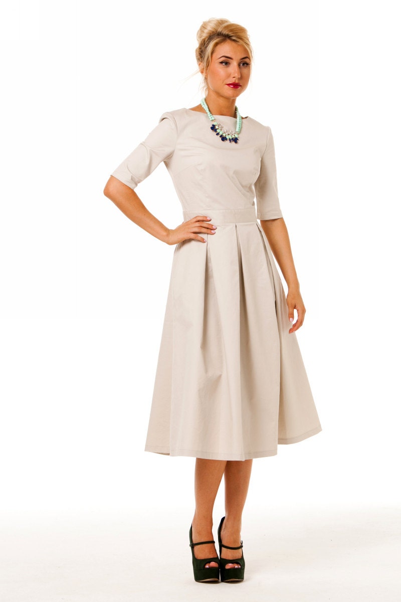 Beige Maxi DressWoman Elegant Pleated Dress by FashionDress8