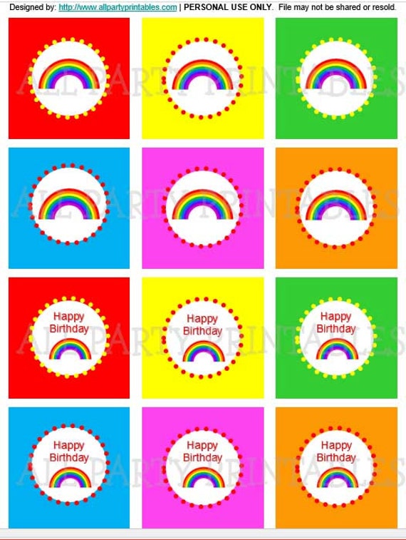 RAINBOW Cupcake Toppers PRINTABLE Digital File