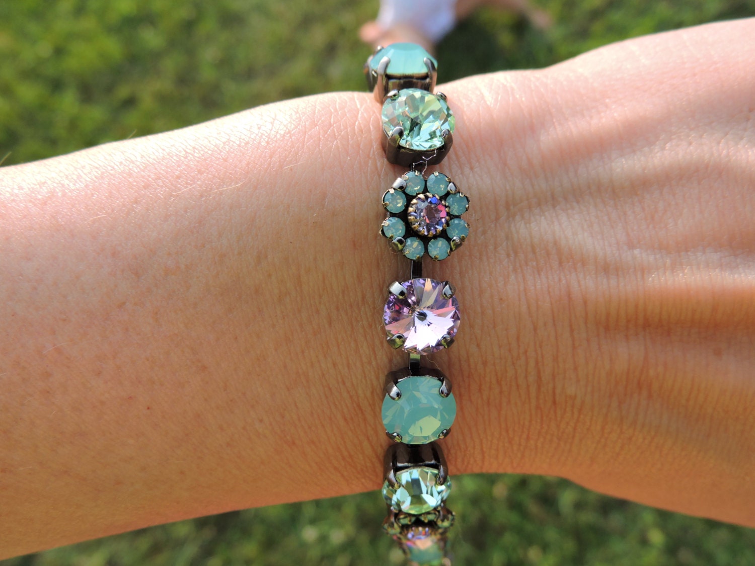 Opal garden Opal and violet swarovski crystal flowers