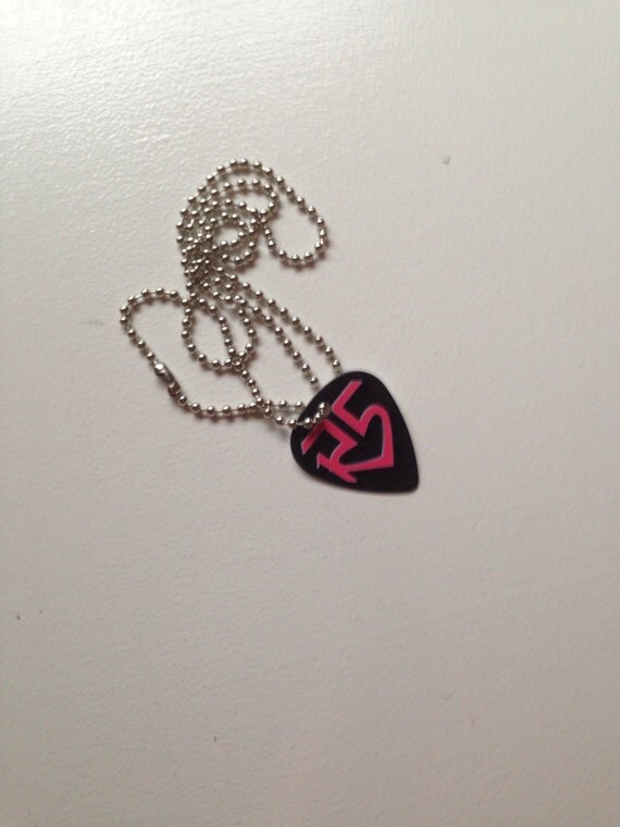 Pink and Black R5 Guitar Pick Necklace by TeenLifeBoutique