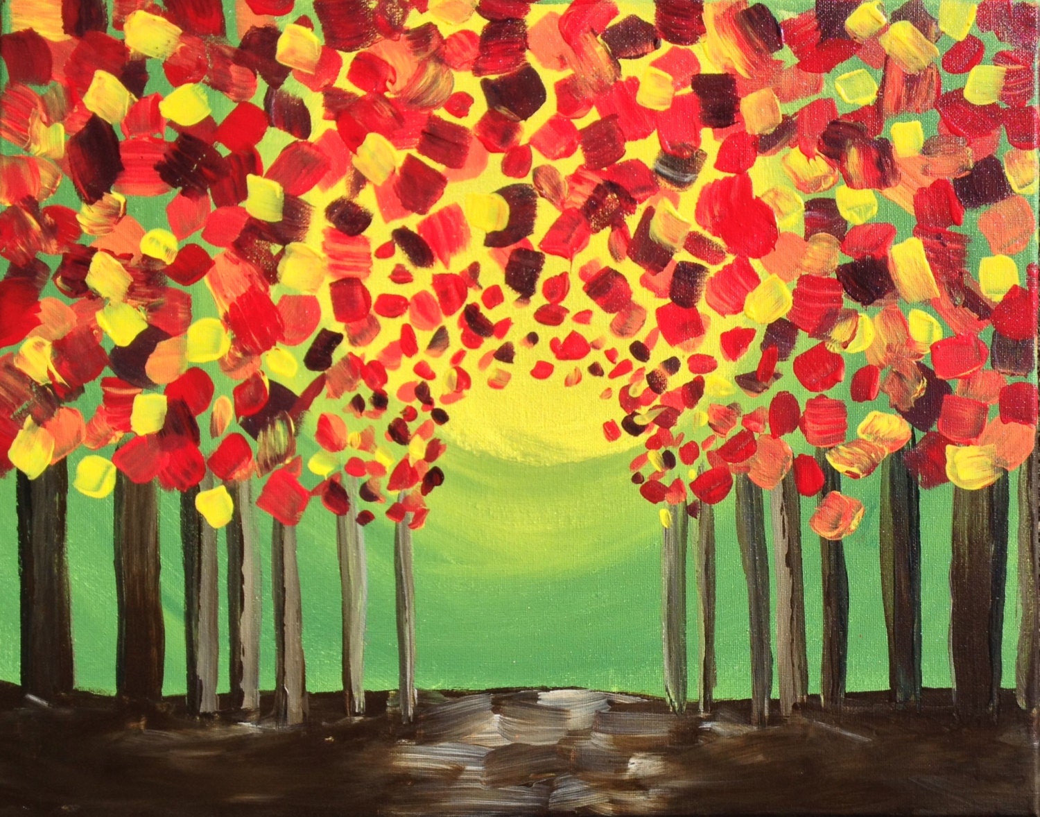 Autumn Trees with Path abstract acrylic painting on canvas