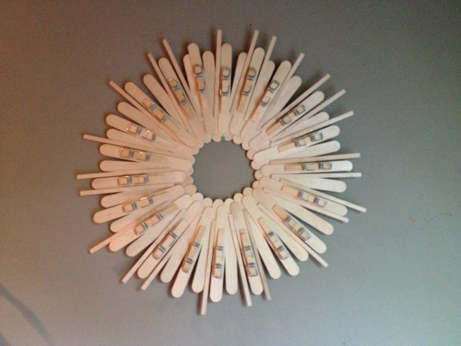 Clothespin stick art/ wreath/ unusual art/ altered rustic