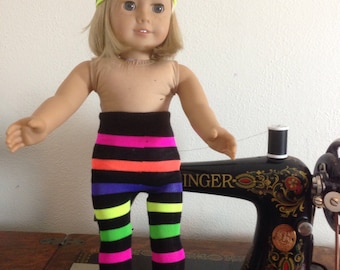Neon rainbow stripe tights - fit American Girl Dolls