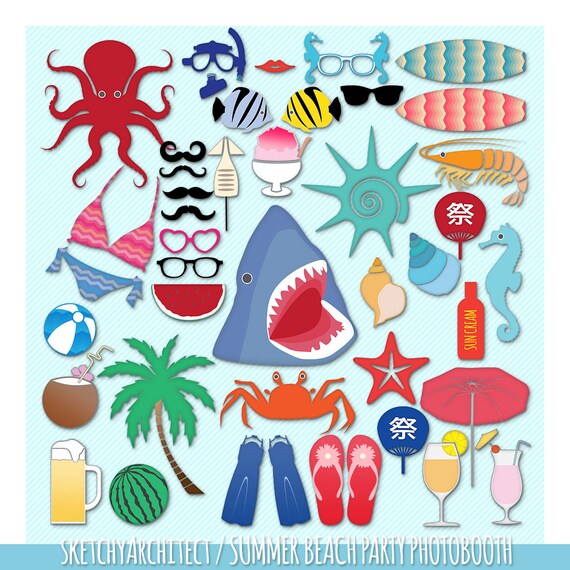 beach props themed photo booth to Summer Booth Items Props Photo Beach Party similar