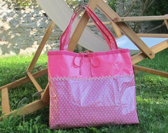 In coated canvas two-tone tote.