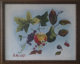 Free Shipping Mexican oil original painting of apple and grape