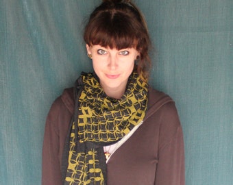 Screen Printed Jersey Scarf in Athletic Black with Golden Yellow Circles