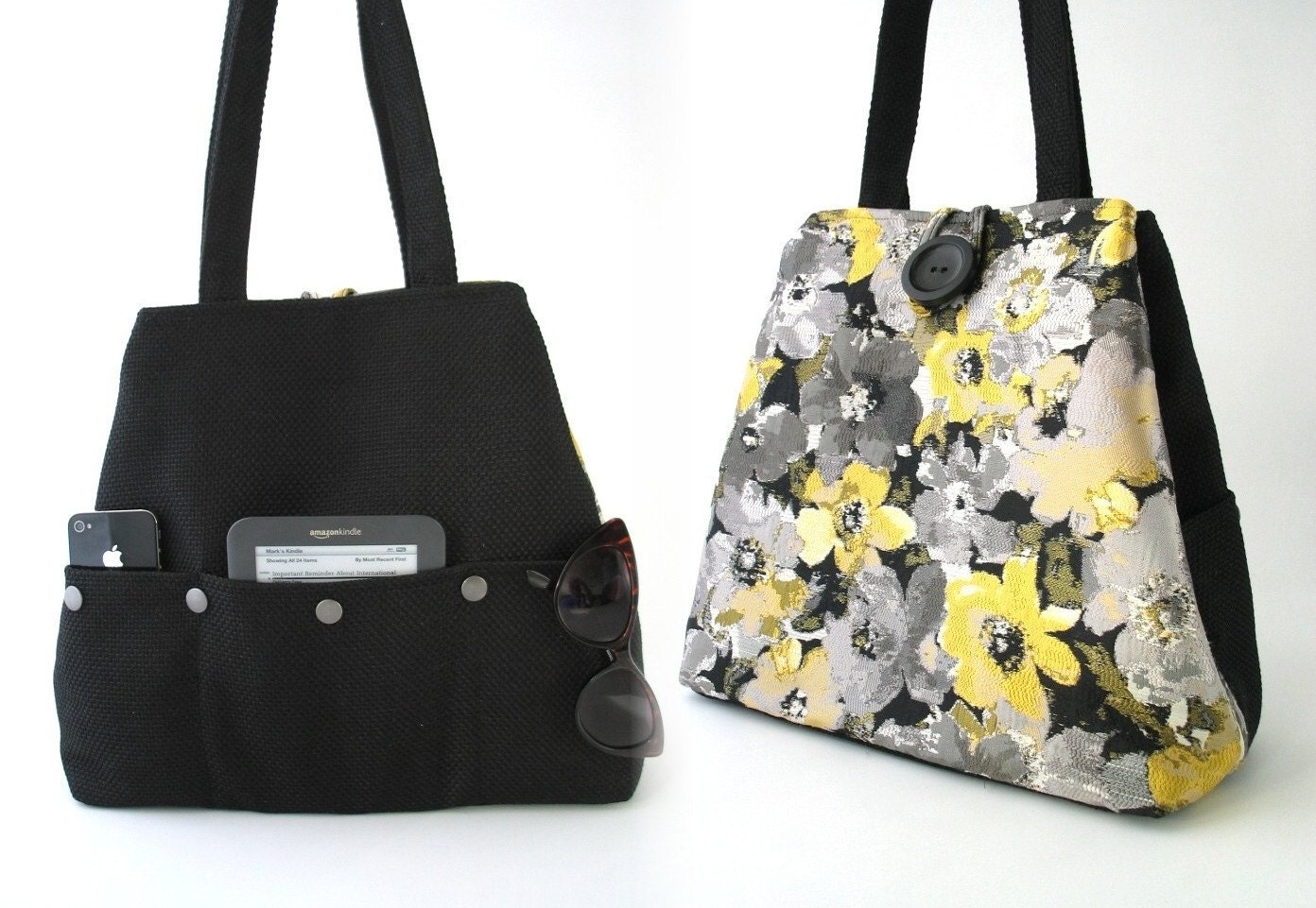 womens handbag black bag floral tote bag floral tote bag