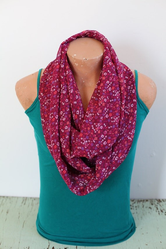 Items similar to Pink chiffon floral infinity scarf, light weight ...
