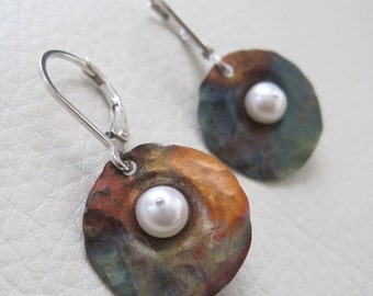 Unearthed III, Copper and Freshwater Pearl Earrings