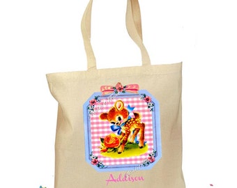 Personalized Tote Bag - Custom Tote Bag - Baby Deer Tote - Canvas Cotton Tote Baby Deer Bag