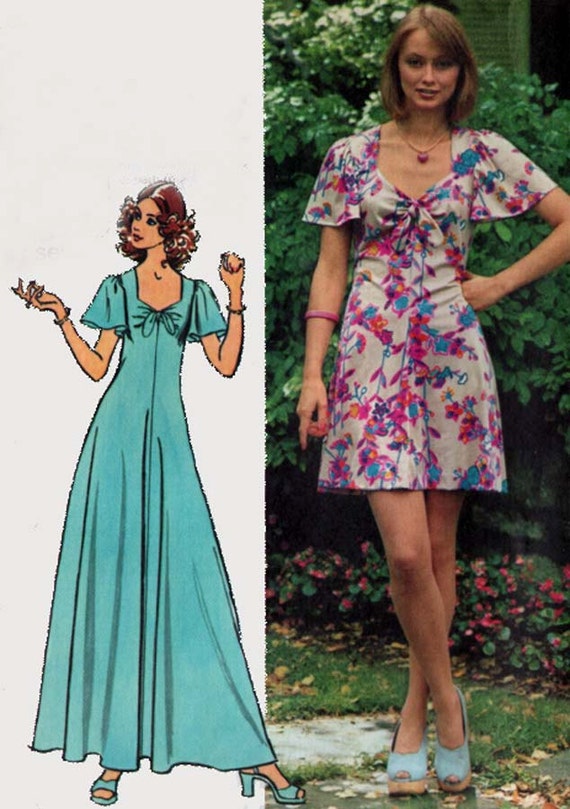 dress juniors simplicity patterns for Dress Simplicity with Mini Flutter Sleeves or Maxi Vintage Neckline in