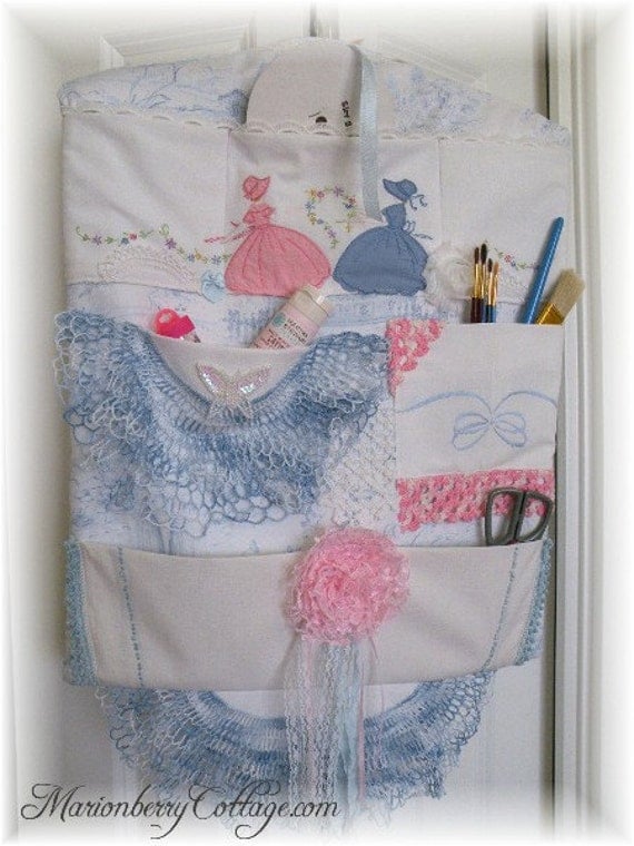 Multi pocket craft/sewing organizer Blue/Pink Vintage Cottage Southern Belle shabby cottage ECS, rdtt svfteam