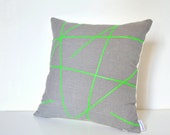 Neon green design on grey linen pillow cover 18 x 18 inches