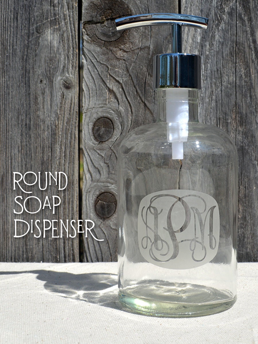 Etched Glass Monogram Soap Dispenser Round 13.5 by CottageColony