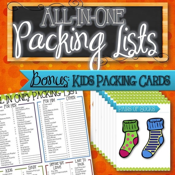 All-In-One Packing List with Bonus Kids Packing Cards - INSTANT DOWNLOAD