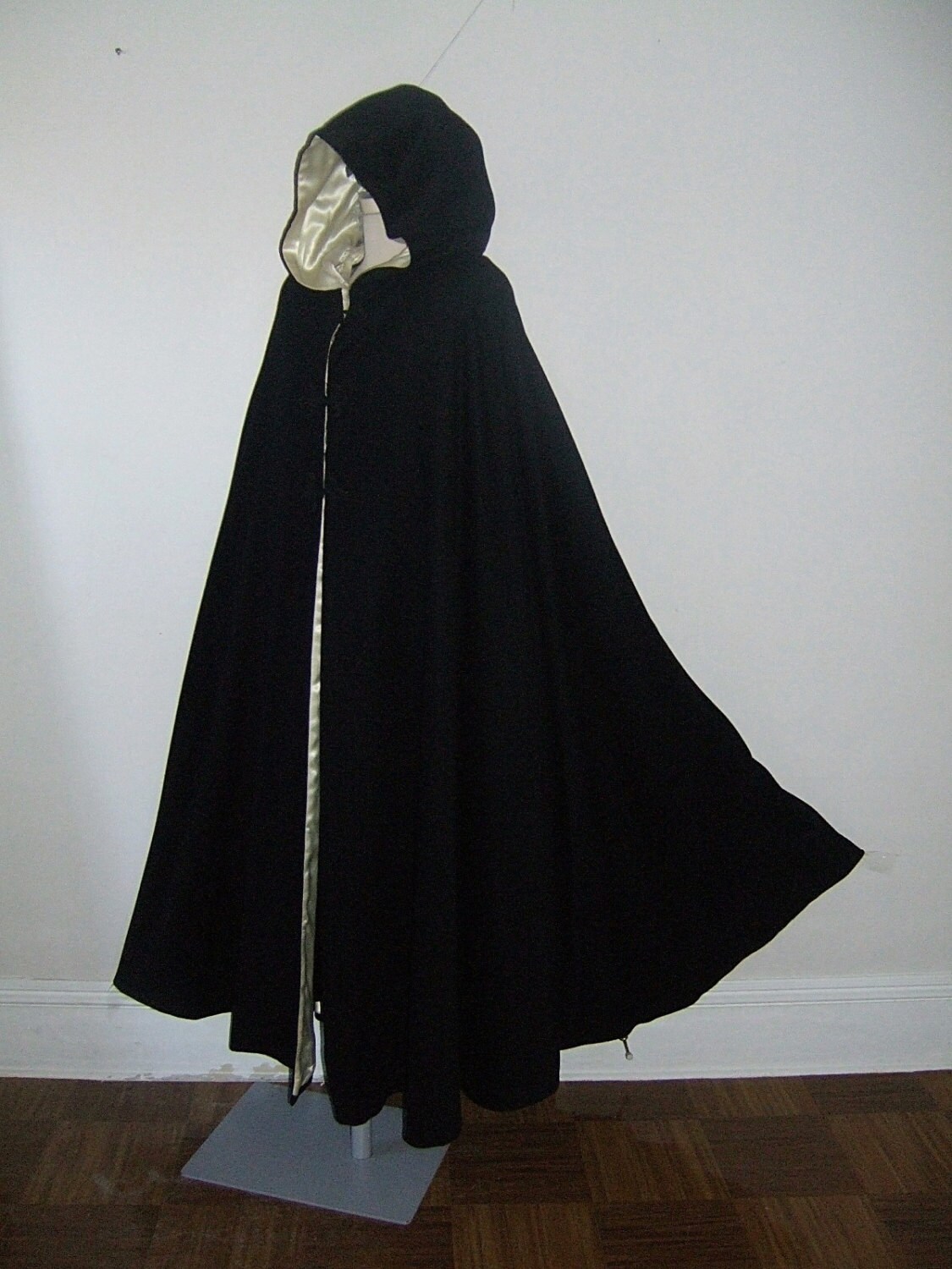 Vintage Black Cape Hooded Cape Black Wool Cape Floor Length