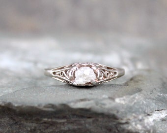 Raw Diamond 14K White Gold Engageme nt Ring - Antique Filigree Design ...