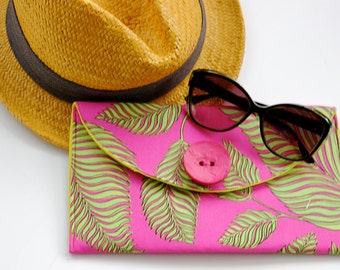 green and pink clutch bag