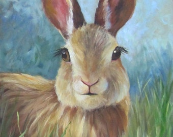 Rabbit Portrait Paintingm Wild Brown Rabbitm 16x20 Canvas Oil Paintingm Original by Cheri Wollenberg