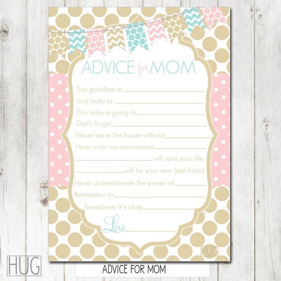 Digital Printable Advice for the Mom To Be Cards in Gold, Pink and Aqua ...