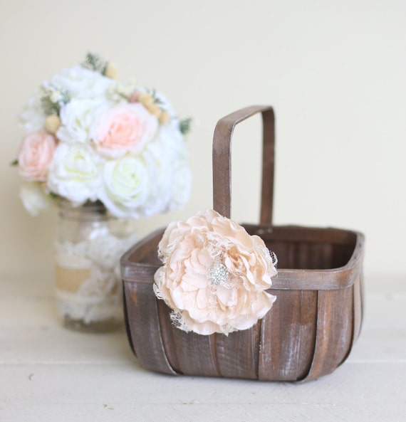 Rustic Flower Girl Basket Lace Rhinestones by Morgann Hill Designs by braggingbags