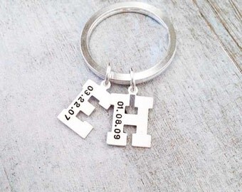 Sterling Silver Custom Initials Keychain Sterling Silver Letter Keyring Sterling SIlver Birthdate Keychain Children Mother Baby