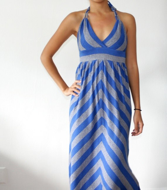 Maxi Dress, Striped, Chevron Halter Jersey Summer Dress, Womens ...