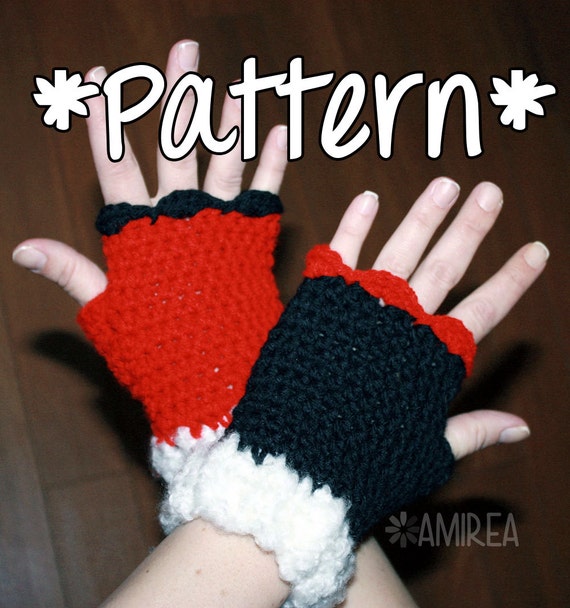 INSTANT DOWNLOAD Harley Quinn Fingerless Gloves Crochet