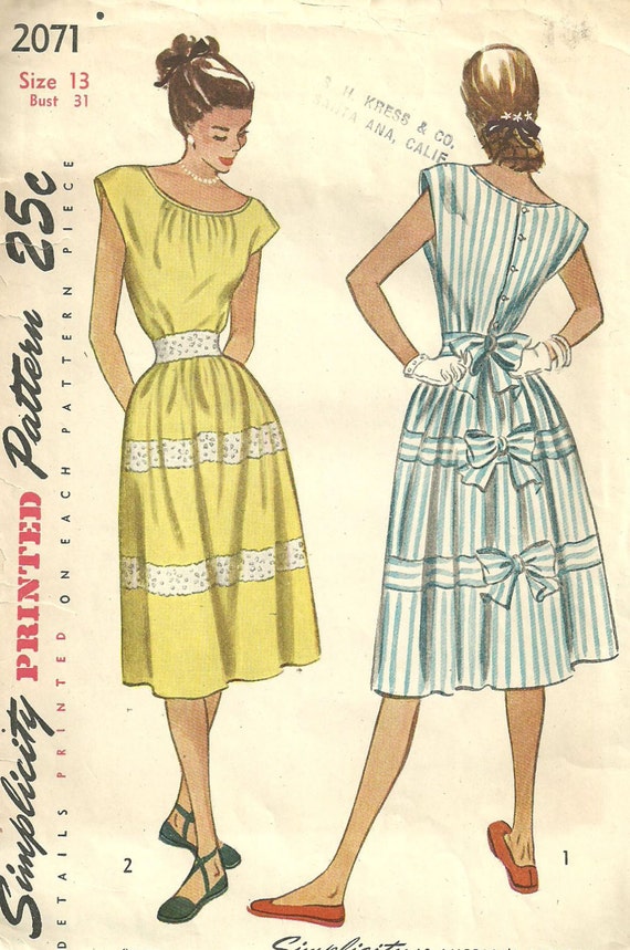 Vintage 40s Sewing Pattern Simplicity 2071 Dress Size 13