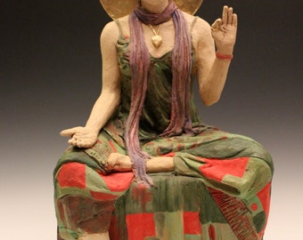 Lalitasana, Yoga Art Ceramic Figure Sculpture Portrait of a Yogini