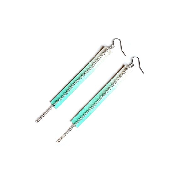 Long Mint Earrings Silver Minimal Earrings Geometric