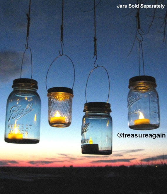 Hanging Daisy Mason Jar Lids DIY Wedding Candle Holders Mason