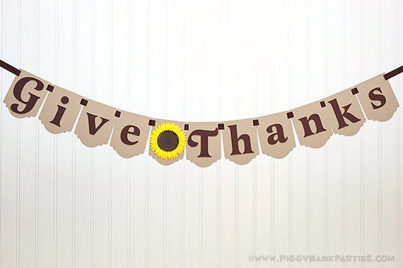 Give Thanks Banner : Thanksgiving Sunflower Banner | Turkey Day Sign | Holiday Decoration with Sunflower & Art Deco Panel | Autumn Garland Il_570xn