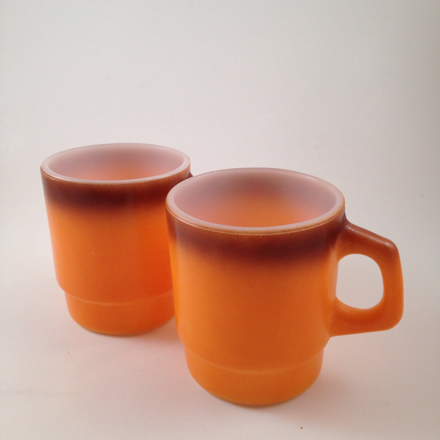 Vintage Fire King Mugs Orange Brown