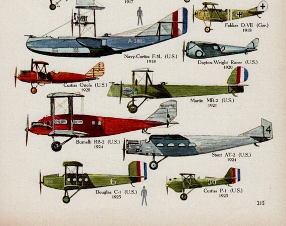 Vintage print WW1 AEROPLANES Aircraft illustration boys