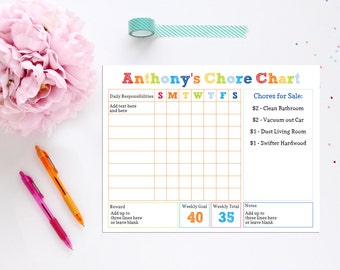 Boys Chore Chart - INSTANT DOWNLOAD Printable Chore Chart by 505 Design Inc
