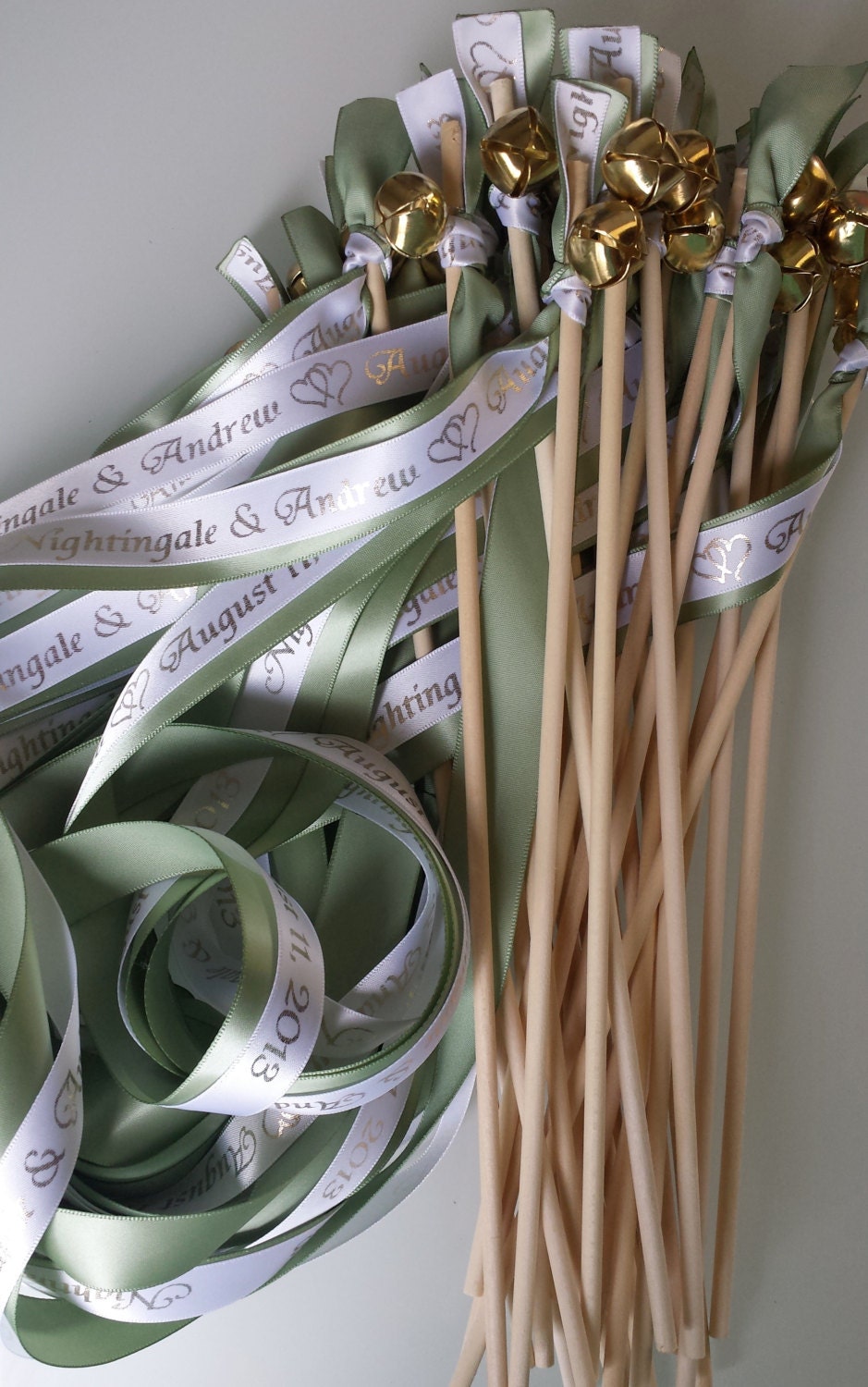 100 Double Ribbon Personalized Wedding Wands with Bells