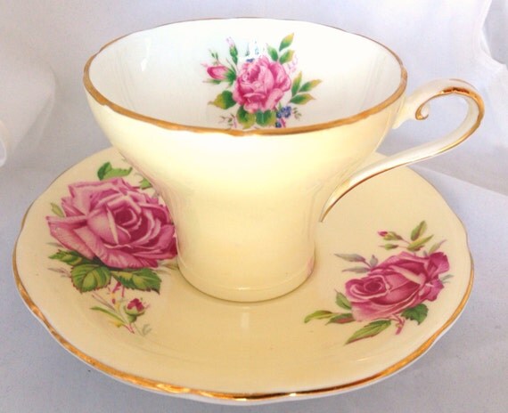 Yellow Pink Rose Aynsley English Fine Bone China Floral